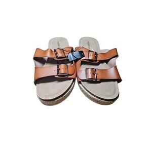Torrid PU Cork Bottom Double Buckle Brown Sandals 9.5